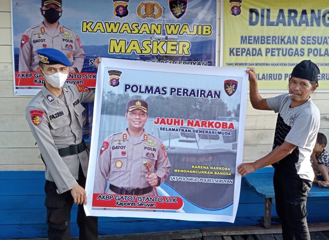 Satpolairud Polres Seruyan himbau masyarakat baik dari luar maupun dalam wilayah hukum polres Seruyan melalui jalur transportasi darat, air, dan udara, untuk turut serta memberantas narkoba, Jum'at (3/6/2022).