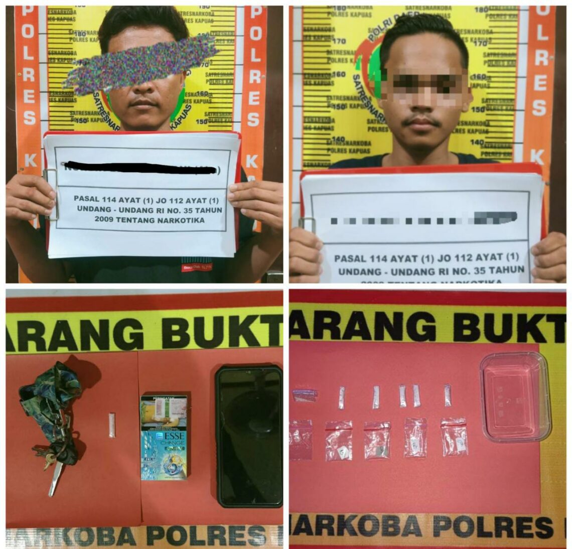 Personil Satnarkoba Polres Kapuas menangkap dua orang laki-laki budak narkotika jenis sabu-sabu di wilayah Kecamatan Selat, pada hari yang sama di lokasi berbeda, Rabu (3/11/2021). Foto : Lg