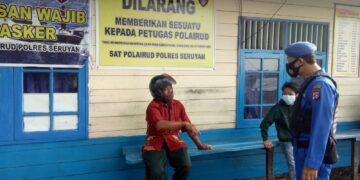Satpolairud Polres Seruyan Ajak Warga Taati Protokol Kesehatan
