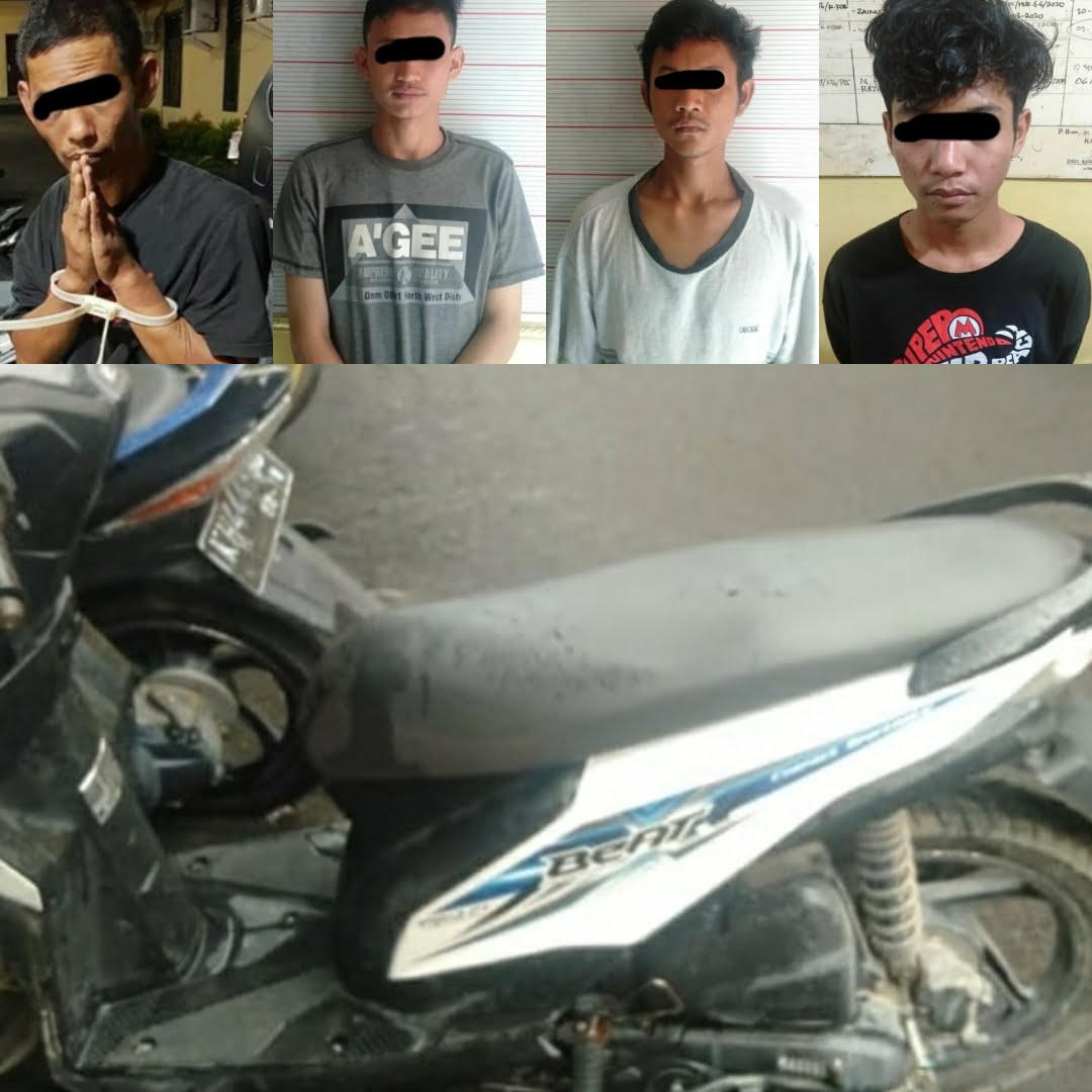 Terduga kawanan pelaku curanmor saat diamankan polisi bersama barang bukti sepeda motor. Foto : Ist