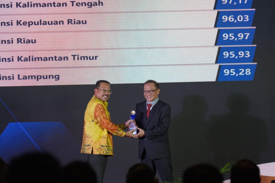 Sekda Prov. Kalteng H. Nuryakin menerima penghargaan dalam acara Anugerah Keterbukaan Informasi Publik Tahun 2022
