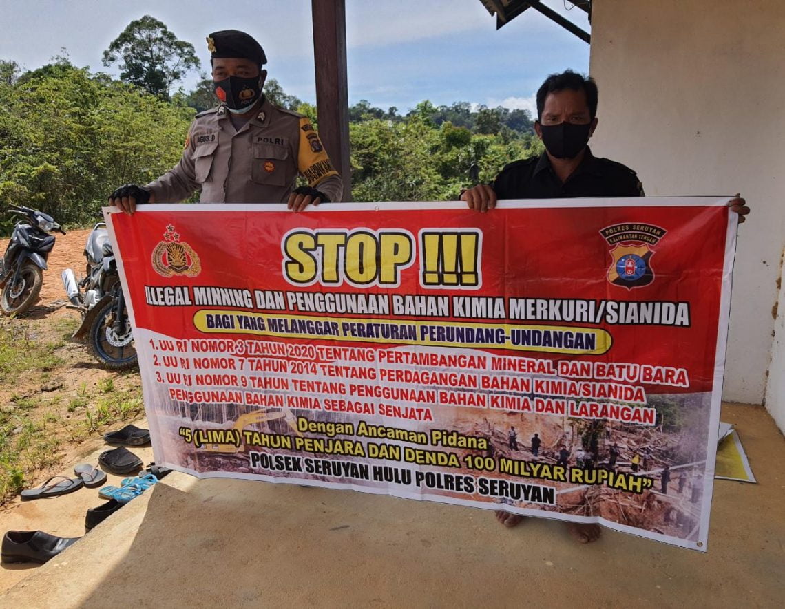 Polsek Seruyan Hulu jajaran Polres Seruyan Polda Kalteng untuk mencegah terjadinya penambangan liar (illegal mining) di wilayah hukumnya, Selasa (19/01/2021) pagi. Foto : Tbn