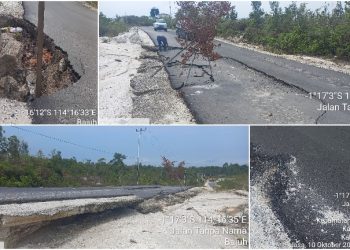 Kondisi Jalan Bajuh Kecamatan Kapuas Tengah yang rusak parah padahal baru selesai dikerjakan pada akhir 2022. Foto: fer