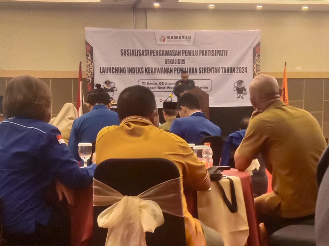 Sosialisasi Pengawasan Pemilu Partisipatif dan Launching Indeks Kerawanan Pemilihan Serentak Tahun 2024 Senin (5/8/2024) di Palangka Raya. Foto: ist