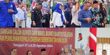 Diiringi Hadrah dan Tarian Dayak Pasangan Juana dan Tini Daftar ke KPU Barsel