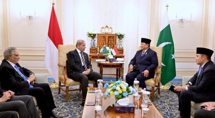 Presiden Prabowo Subianto melakukan pertemuan bilateral dengan Perdana Menteri (PM) Pakistan Shehbaz Sharif di Hotel St Regis New Capital, Kairo, Mesir, pada Rabu, 18 Desember 2024. Foto: BPMI Setpres/Rusman.