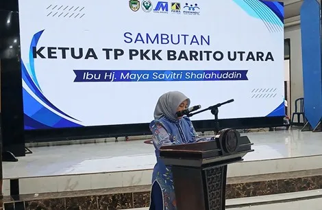 Ketua Tim Penggerak PKK Kabupaten Barito Utara, Hj. Maya Savitri Shalahuddin, mengapresiasi pelaksanaan SMM PAMA Healthy Awards 2026 yang digelar di Gedung Balai Antang, Muara Teweh, Sabtu (7/2/2026). Foto : Is