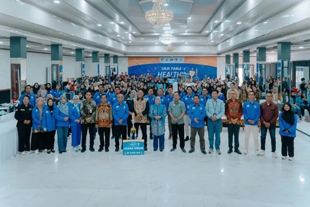 Bupati Barito Utara, H. Shalahuddin, ST., MT., menyampaikan apresiasi dan dukungan terhadap pelaksanaan SMM PAMA Healthy Awards 2026 yang digelar di Gedung Balai Antang, Muara Teweh, Sabtu (7/2/2026). Foto : Is