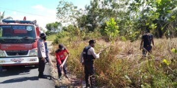 Serius Cegah Karhutla, Polsek Hanau Gandeng Damkar Dinginkan Lahan