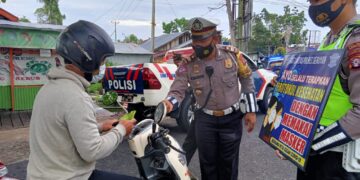 Sat Lantas Polres Seruyan Sampaikan Himbauan Prokes dan 3M
