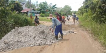 Perangkat Desa Danau Usung dan BPD Timbun Jalan