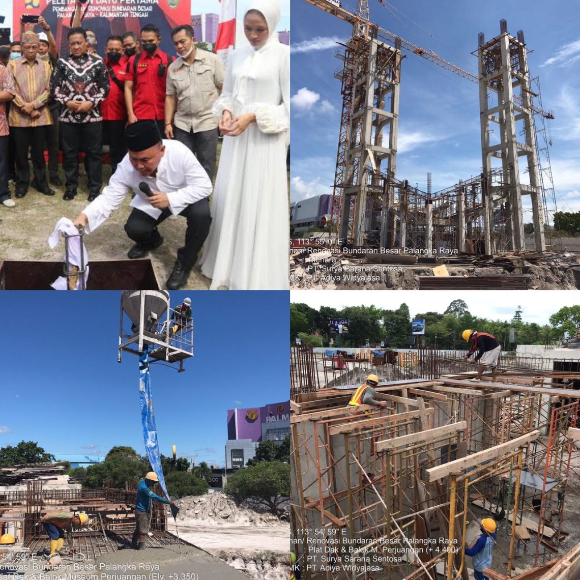 Gubernur Kalimantan Tengah Sugianto Sabran meninjau pengerjaan lanjutan Bundaran Besar di Kota Palangka Raya, belum lama ini. Saat ini progres pengerjaan telah mencapai 26,24 persen.  Foto : Ist