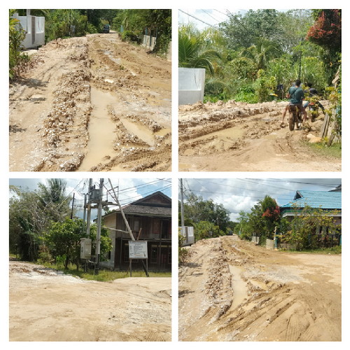 Jalan yang becek dengan kubangan lumpur di salah satu sudut Kota Puruk Cahu. Foto 
 dijepret, Sabtu (11/12/2021). Foto : Kpl