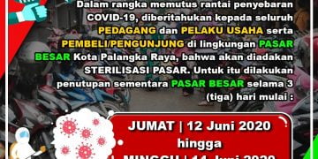 Pasar Besar Palangka Raya Ditutup Selama Tiga Hari